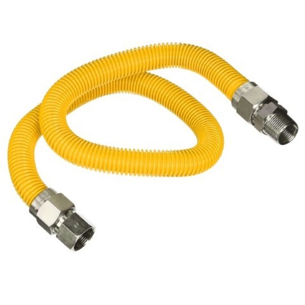 Flextron Gas Line Hose 1/2'' O.D.x48'' Len 1/2" FIPx3/8" MIP Fittings Yellow Coated Stainless Steel Flexible FTGC-YC38-48F